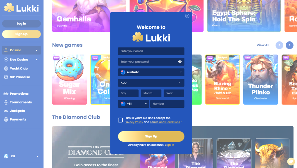 Registration at Casino Lukki